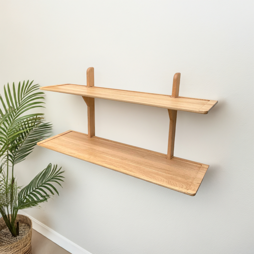 Oak double wall shelf with hand