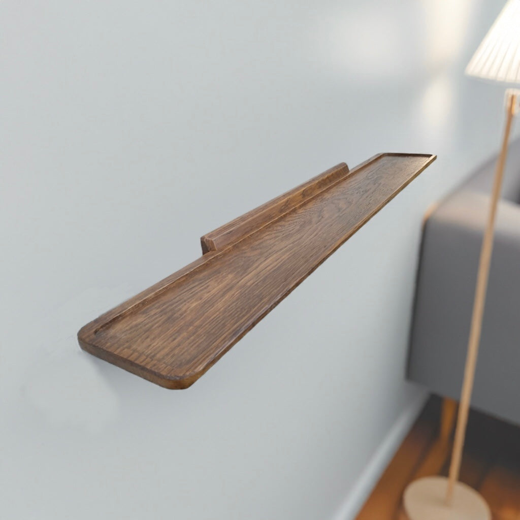Oak Scandinavian Style Wall Shelf in a Warm Walnut Finish