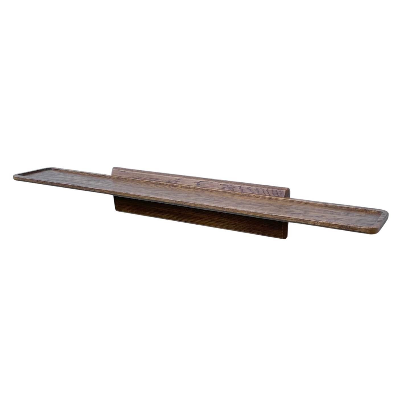 Small oak, walnut colour wooden wall shelf with hand