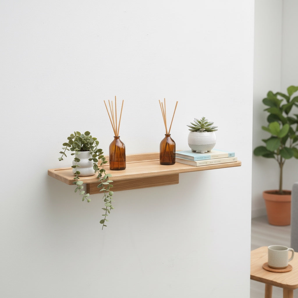 Large Oak Scandinavian Style Wall Shelf