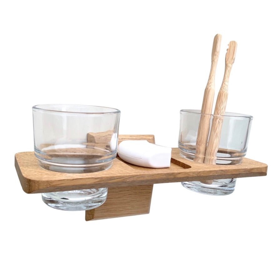 Wall Mounted Toothbrush Holder with Glass Tumblers