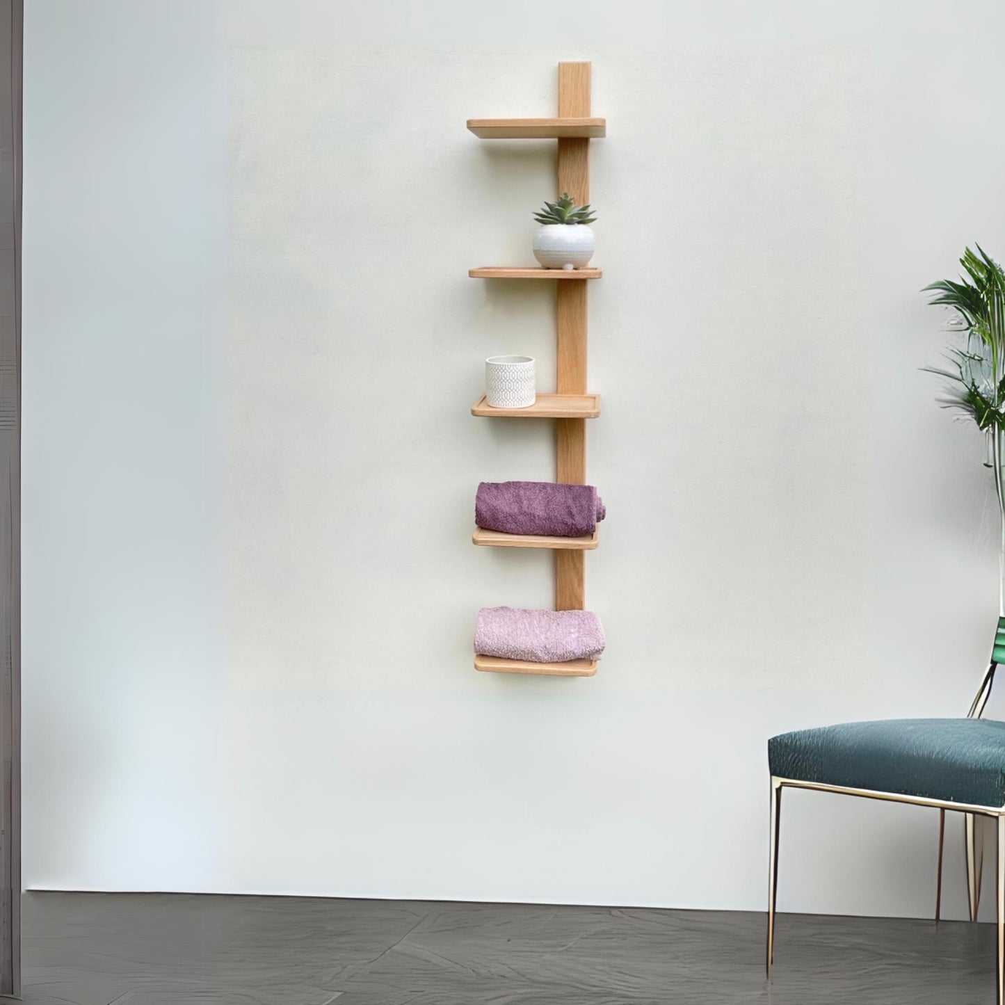 Tall Bathroom Shelf Unit in Oak