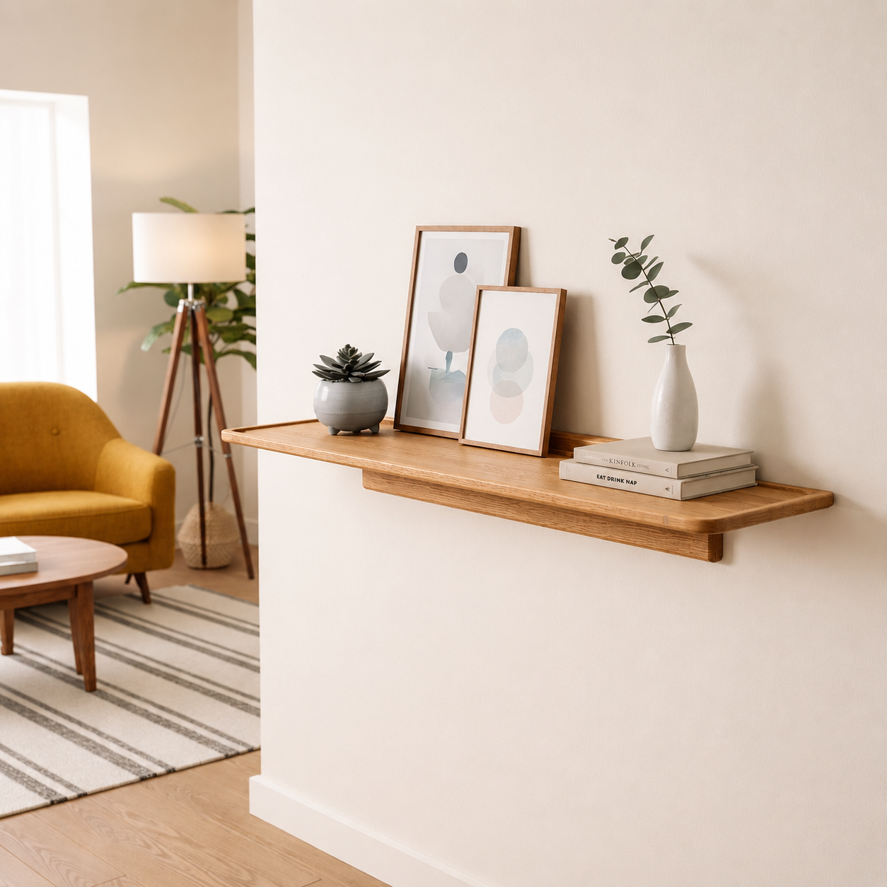 Large Oak Scandinavian Style Wall Shelf