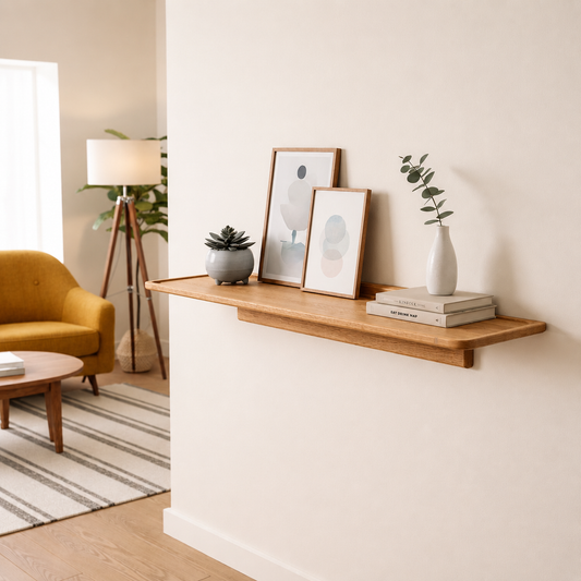 Large Oak Scandinavian Style Wall Shelf