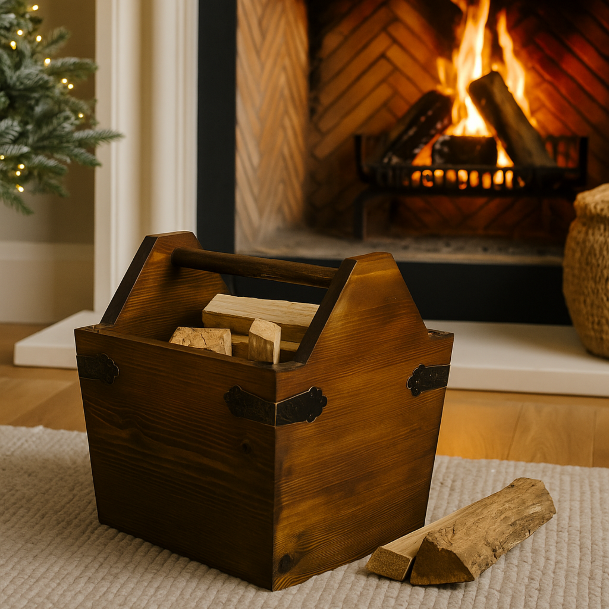 Wooden kindling storage box 