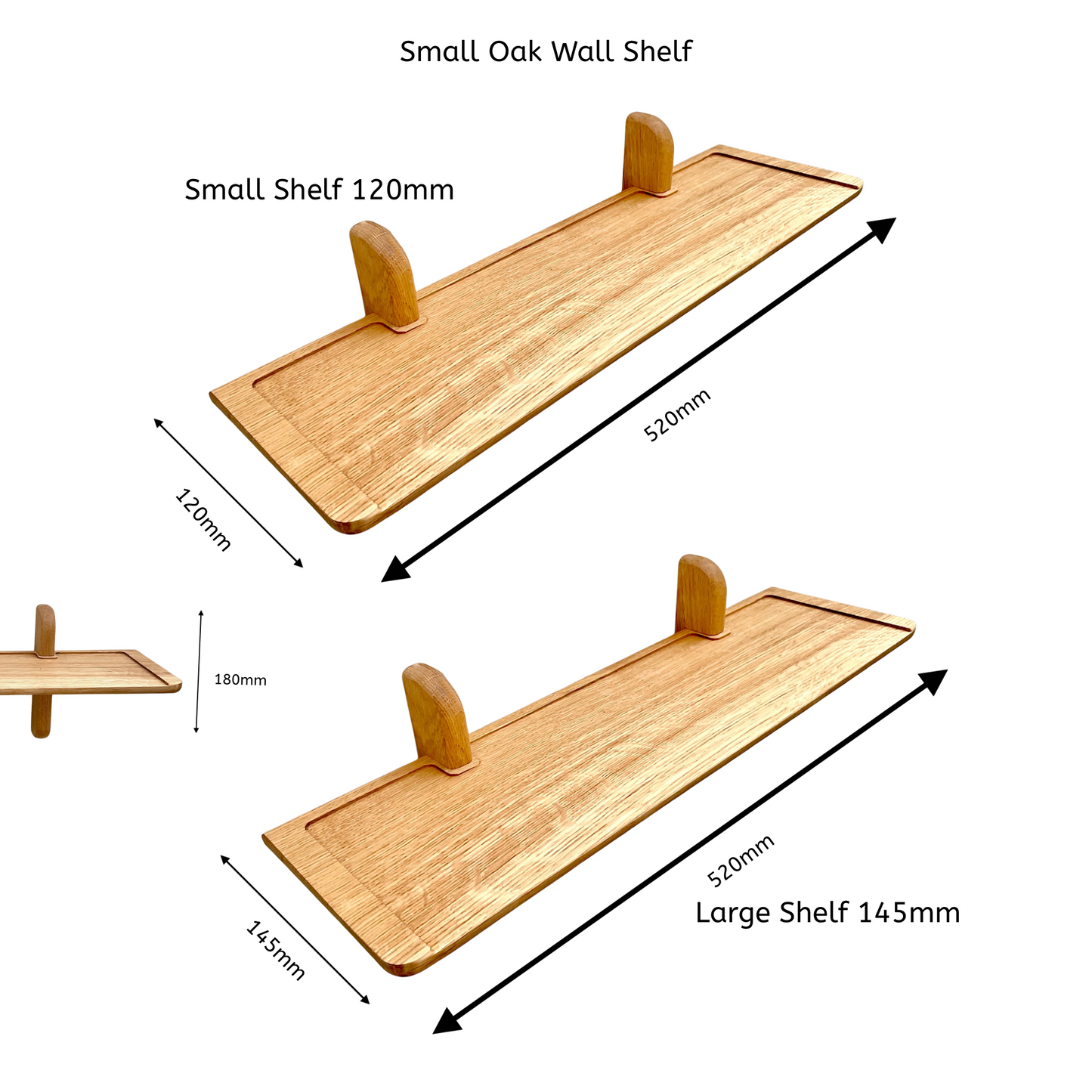 Small solid oak wall shelf available in two depths