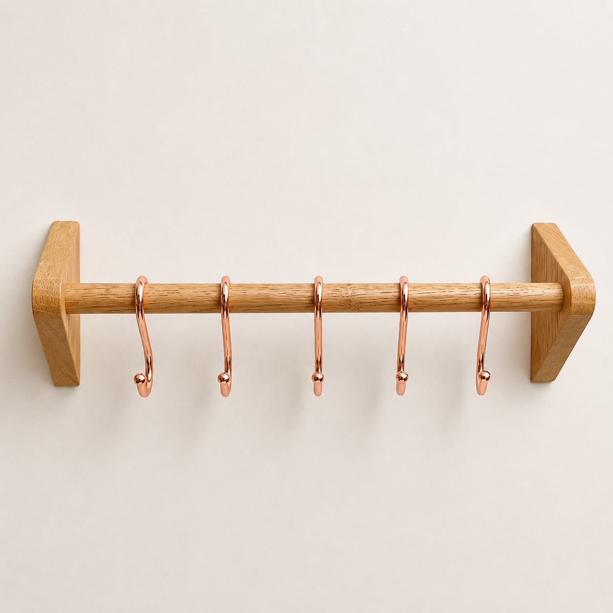 Handmade kitchen utensil rack with copper utensil hooks