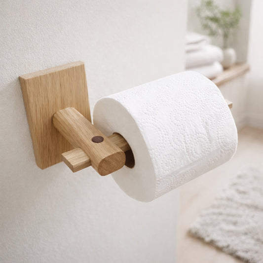 Solid oak toilet roll holder, wall mounted