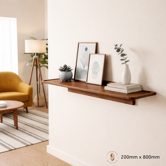 Oak Scandinavian Style Wall Shelf in a Warm Walnut Finish - 200mm depth x 800mm length
