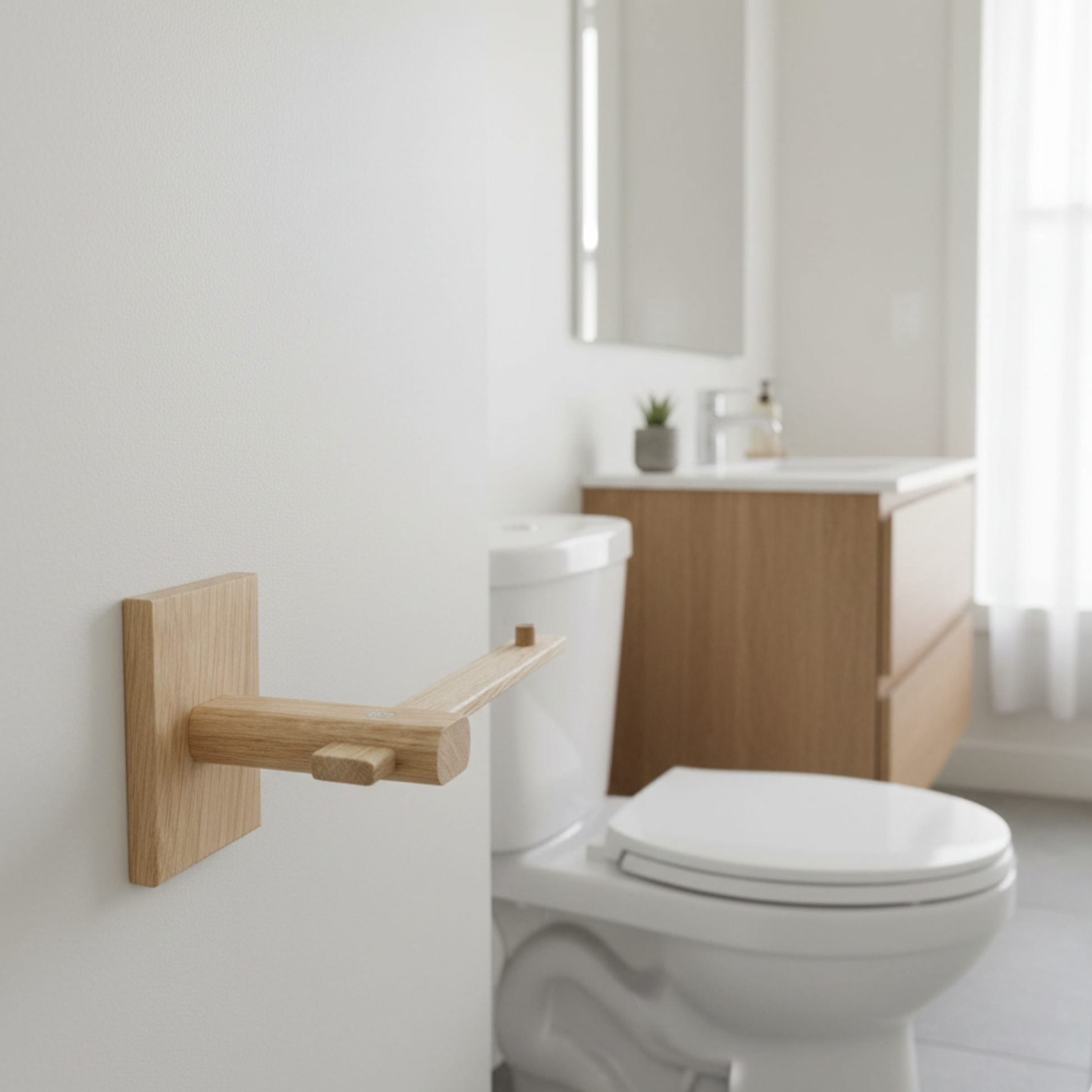 contemporary solid oak toilet roll holder