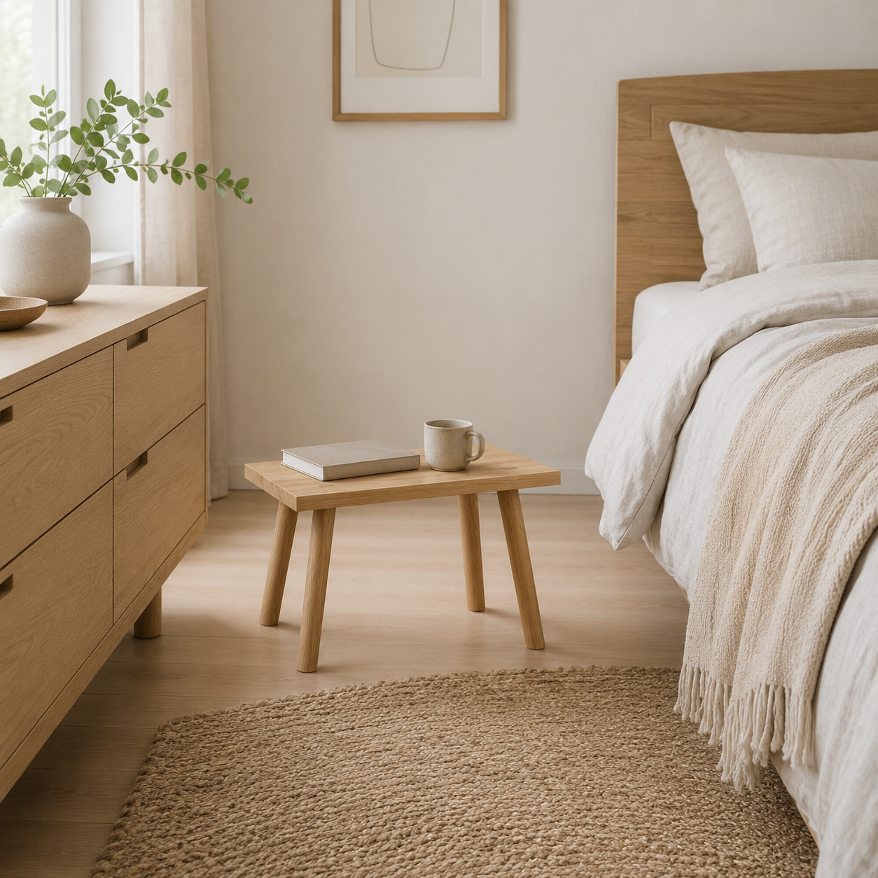 Oak Scandinavian style stool or low side table