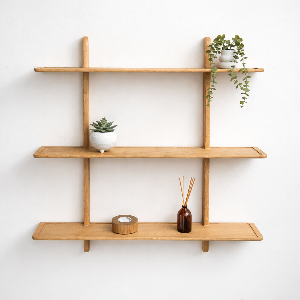  Triple oak wall shelf unit 80cm, made from premium grade European oak