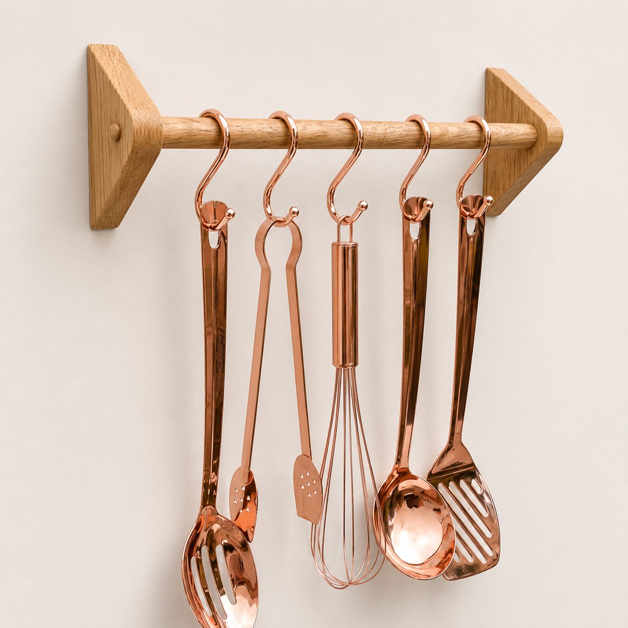 Oak Kitchen Utensil Rail, Wall Mounted