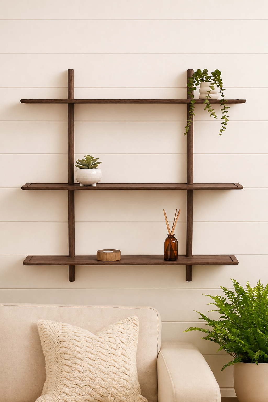 80cm triple oak wall shelf in walnut 