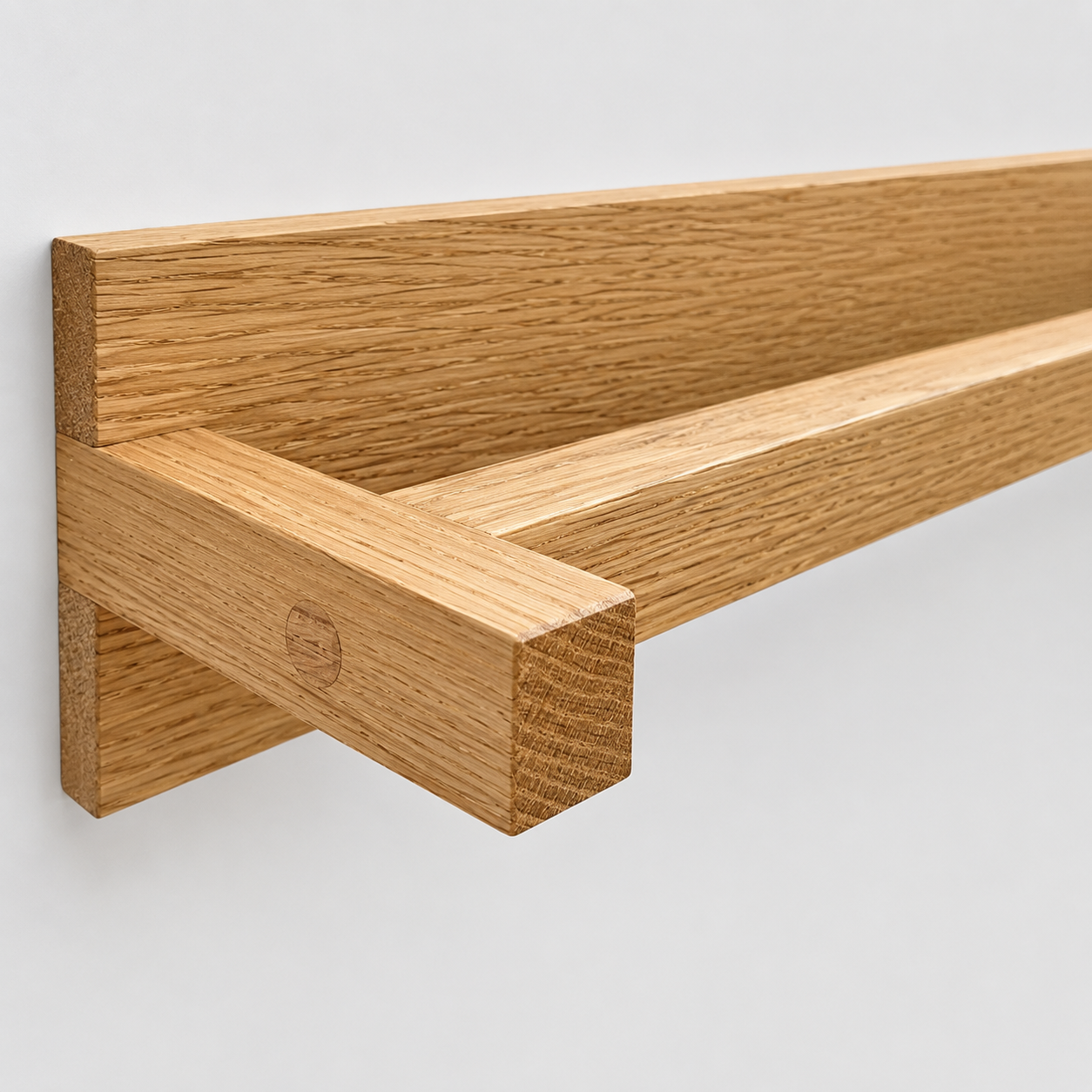 Oak bathroom towel rail detail view
