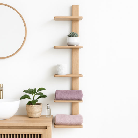 Tall Oak Bathroom shelf unit in