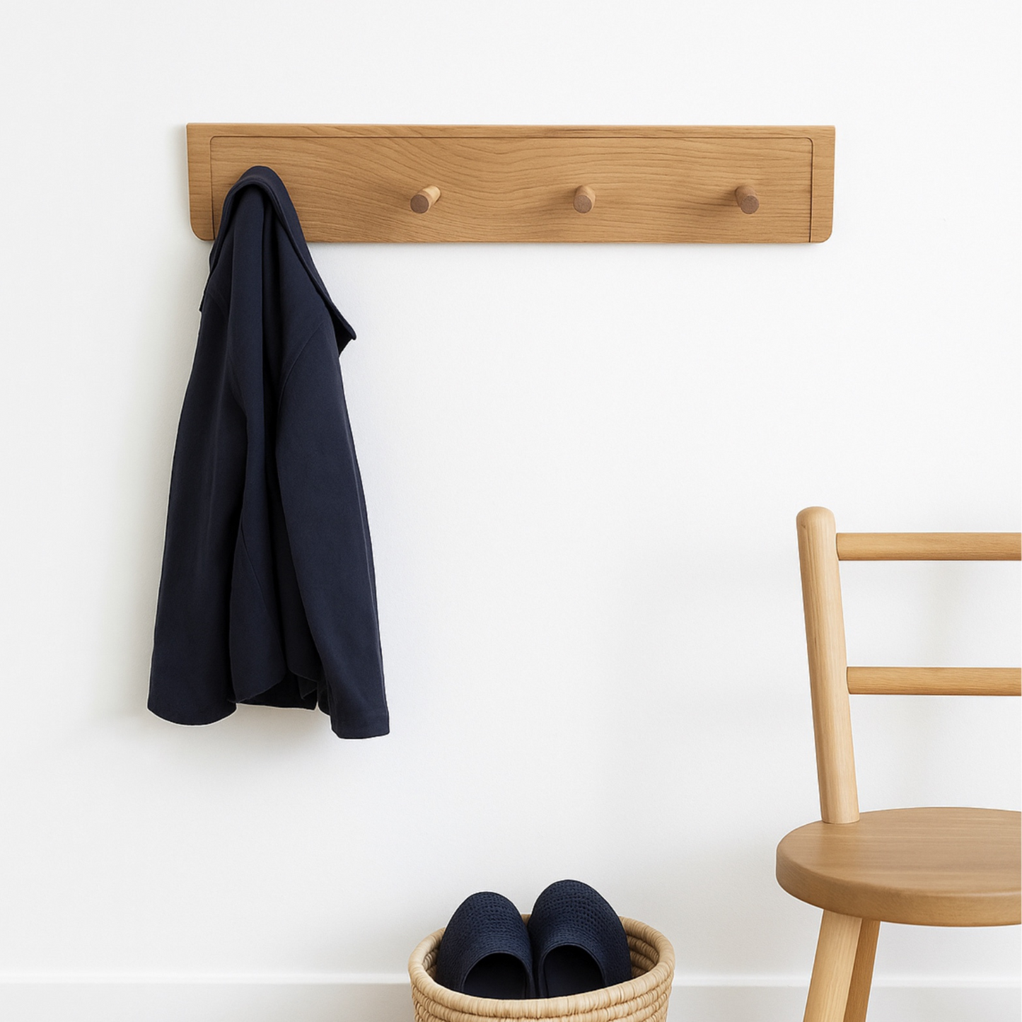 Solid oak wall mounted coat hanging peg rack