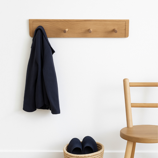 Solid oak wall mounted coat hanging peg rack