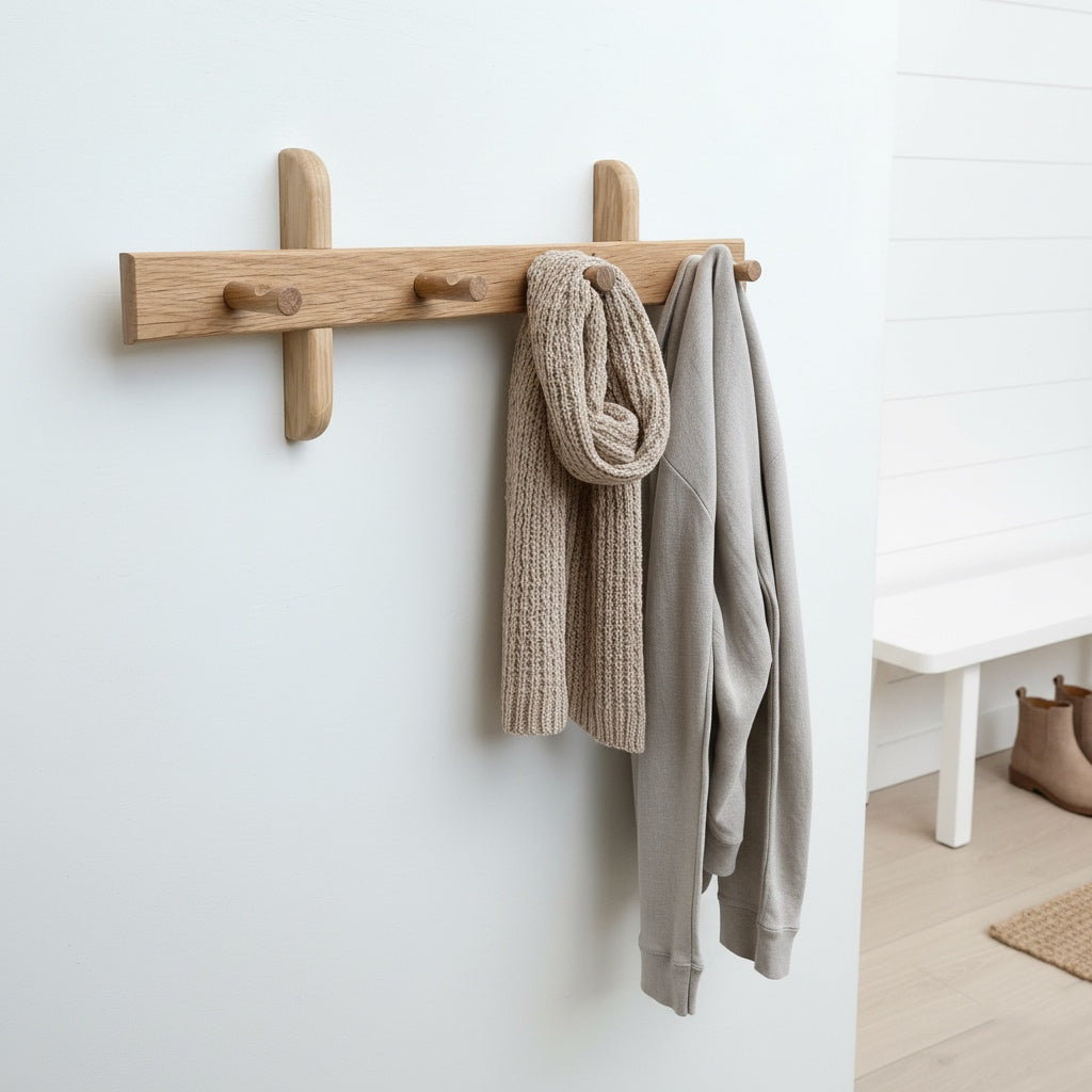 Oak wall mounted coat peg rail