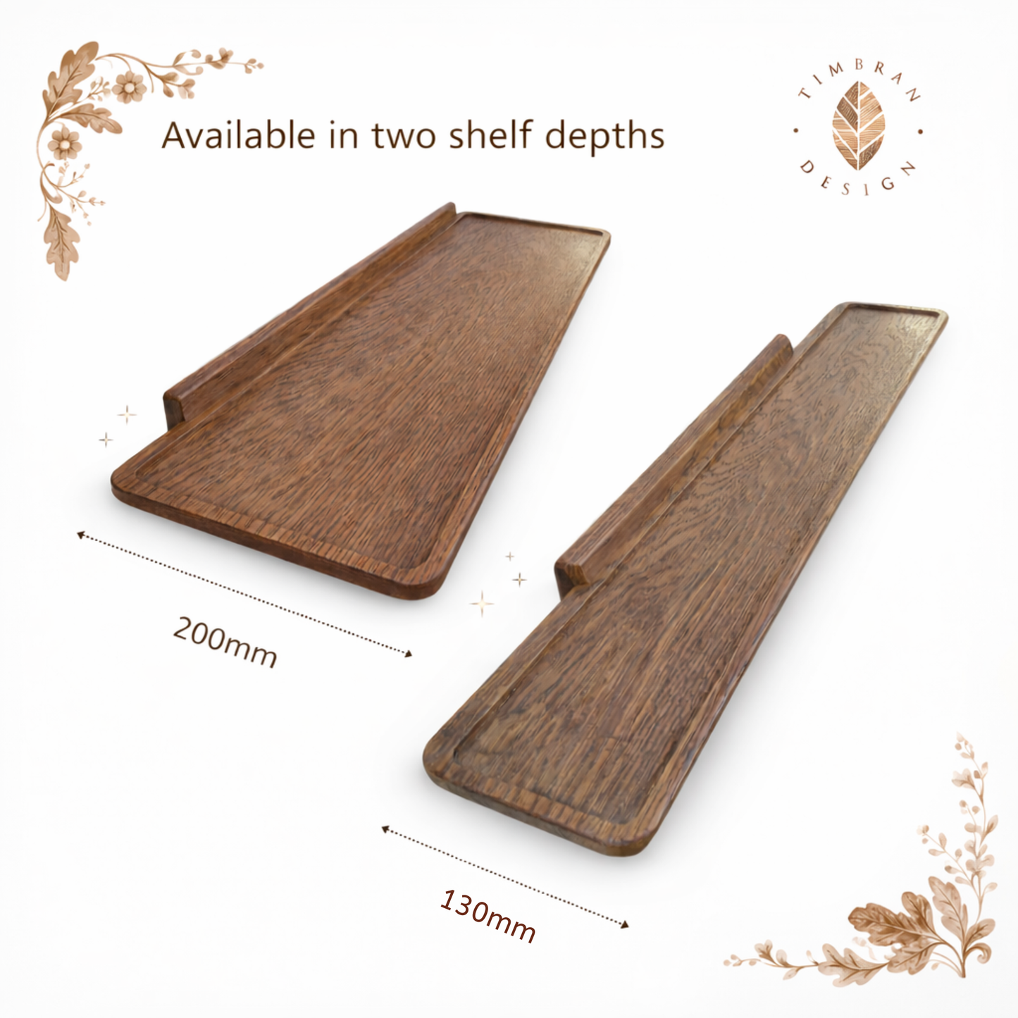 Oak Scandinavian Style Wall Shelf in a Warm Walnut Finish