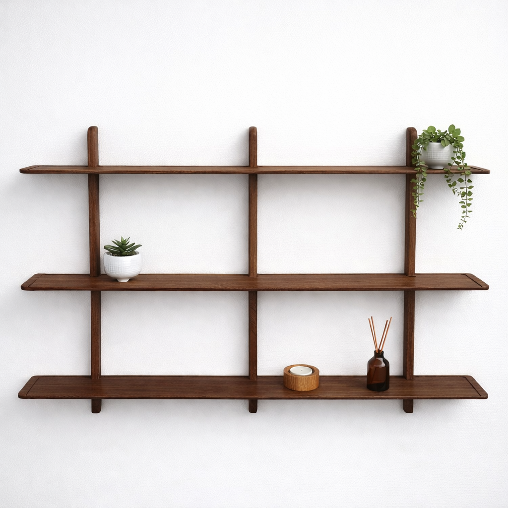 120cm Oak Triple Wall Shelf Unit in Walnut
