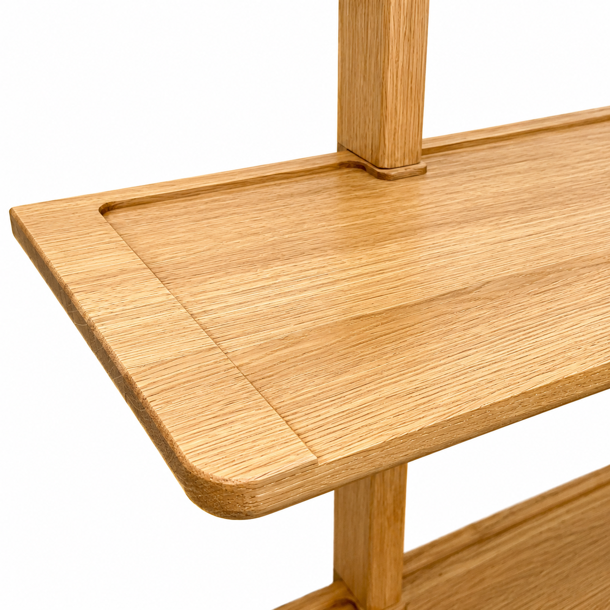 Handmade Solid Oak Double Kitchen Wall Shelf with Utensil Hanging Rail