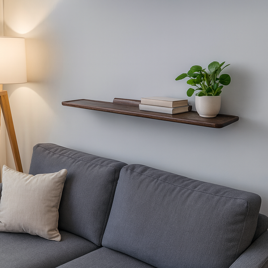 Oak Scandinavian Style Wall Shelf in a Warm Walnut Finish