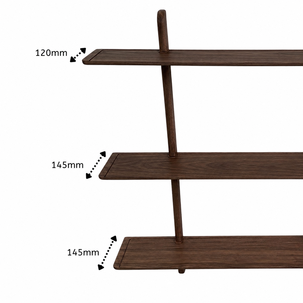 Oak triple wall shelf in walnut shelf dimensions 