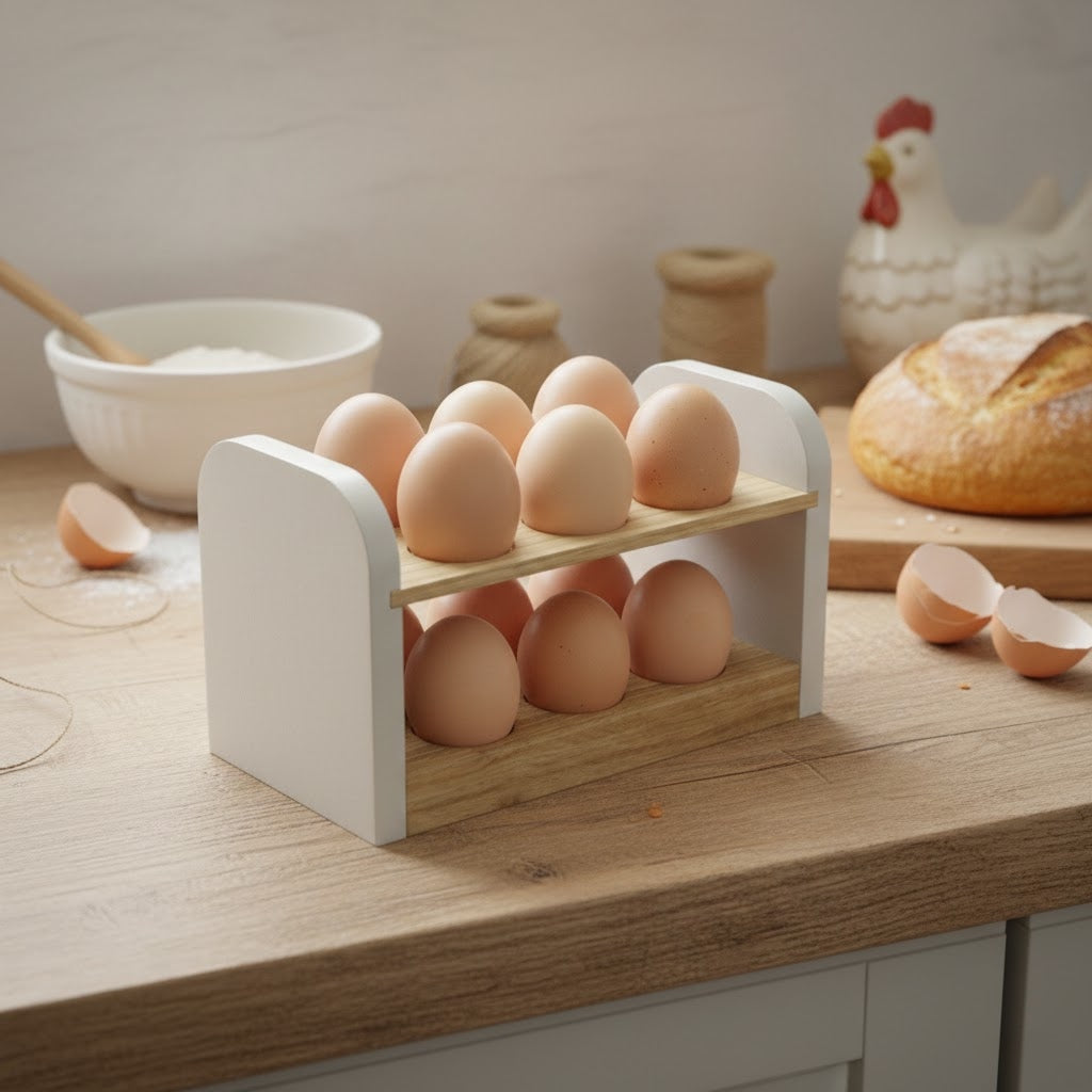 Light grey hand painted solid oak fresh egg storage rack