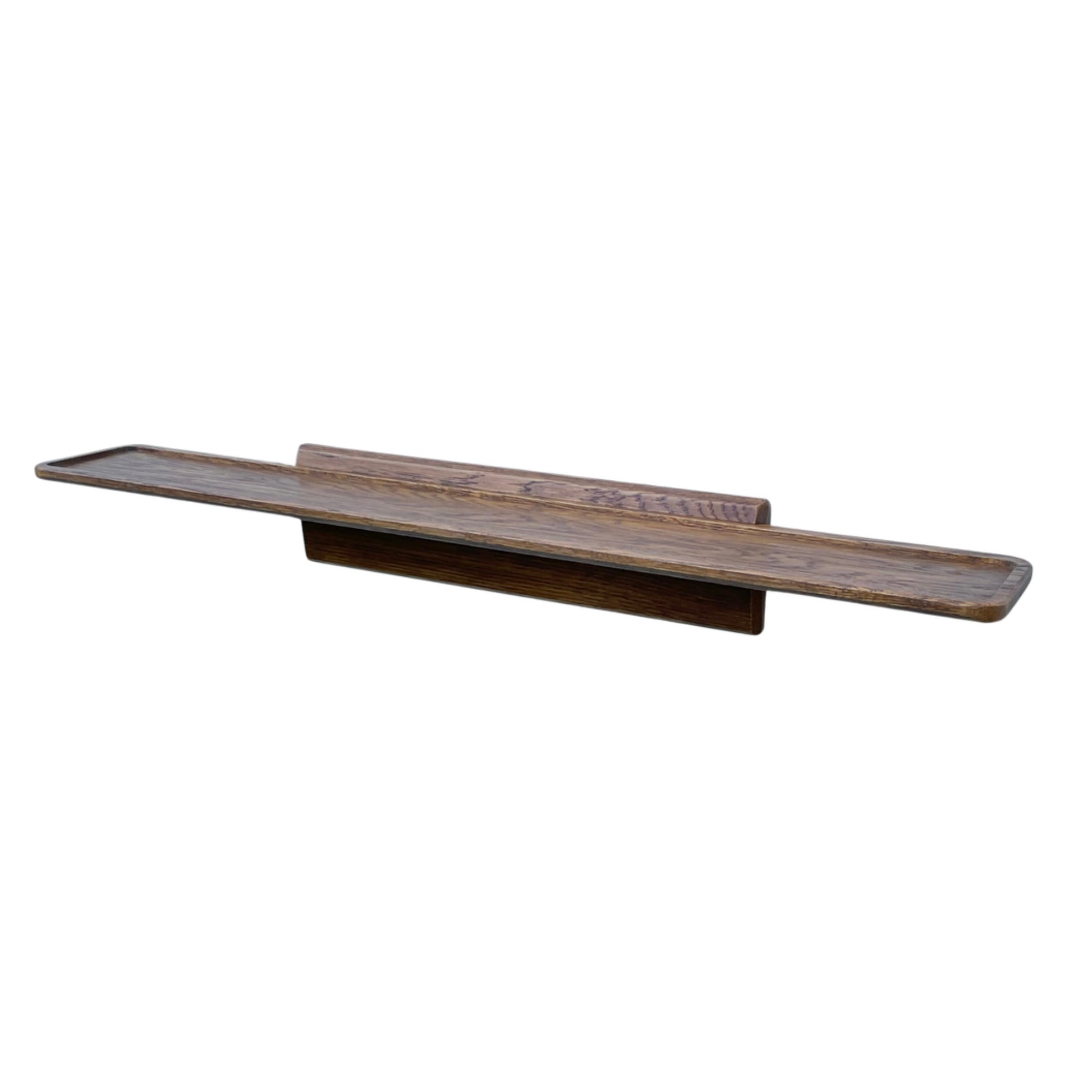 Small oak, walnut colour wooden wall shelf with hand