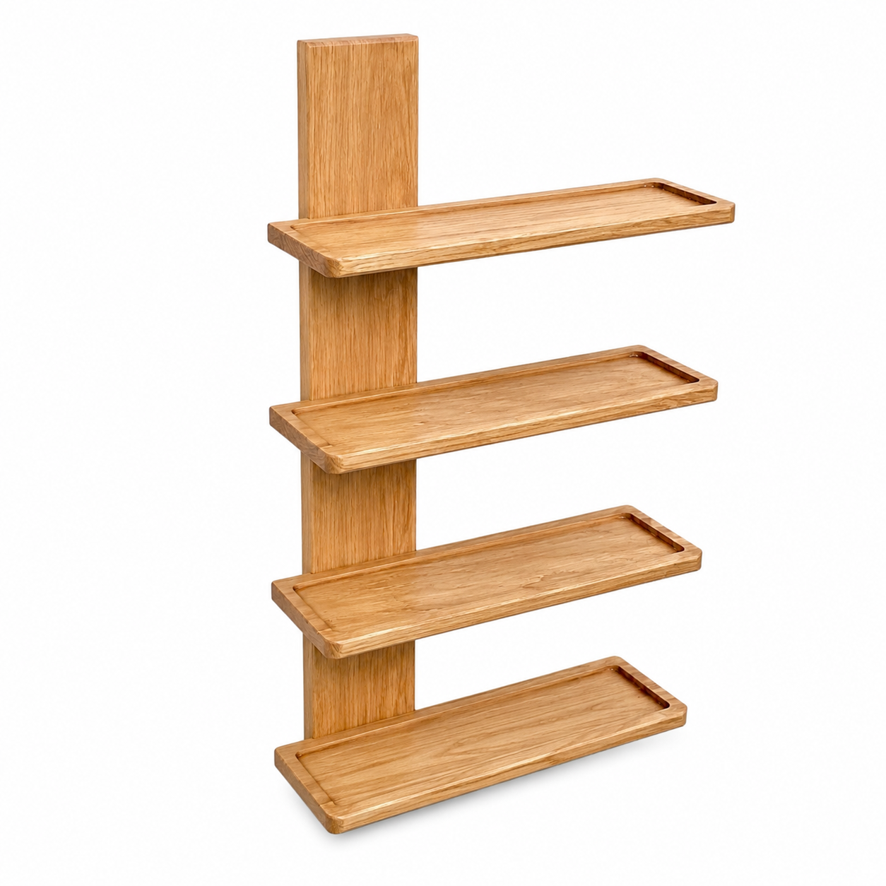 Oak Spice Rack, Wall Mounted with Four Shelves.