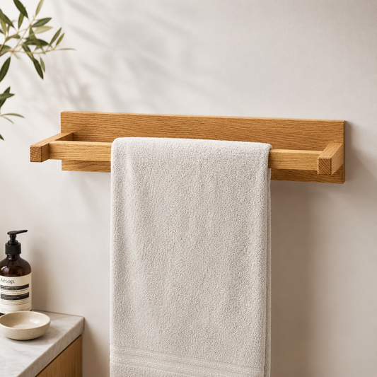 Bathroom Towel Holder in Oak, Wall Mounted