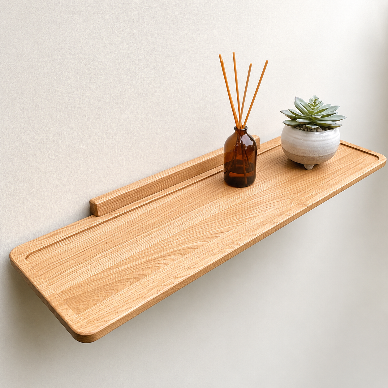 Large Handmade Solid Oak Scandinavian Style Wall Shelf