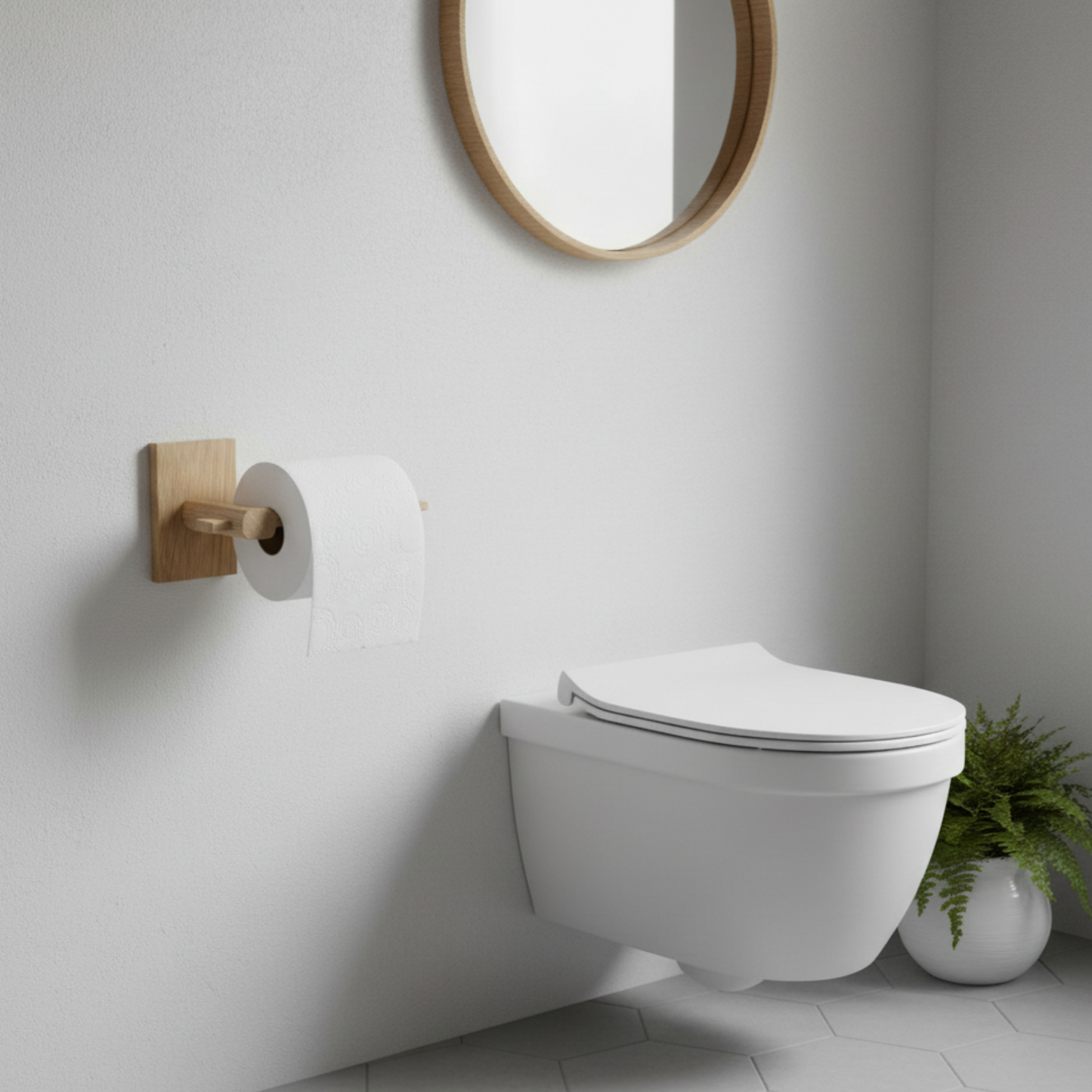 Wall mounted Oak Toilet Roll Holder
