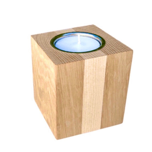 Oak and Maple wood tea light holder with nickel tea light insert