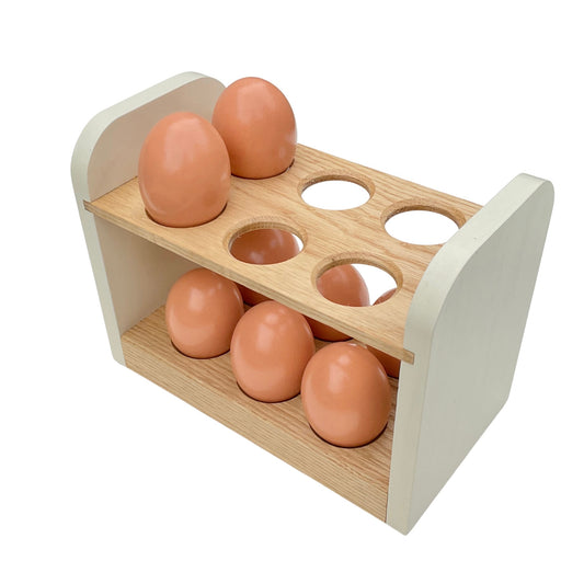 Fresh egg storage rack in oak with painted cream ends