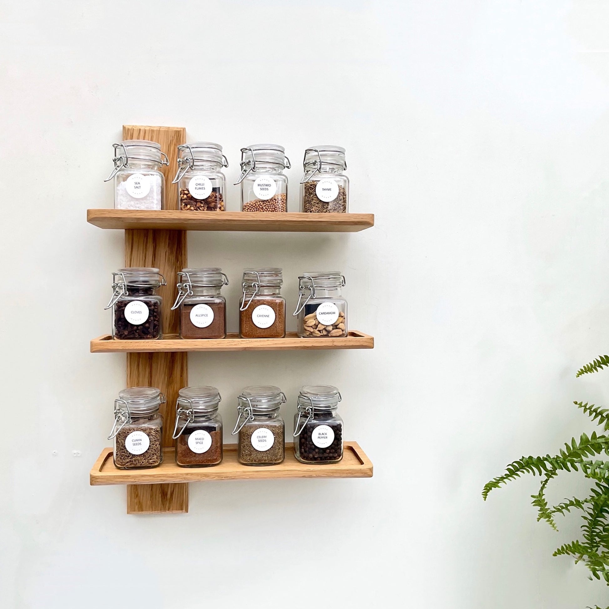 Oak Kitchen Shelves for Spice and Herb Storage