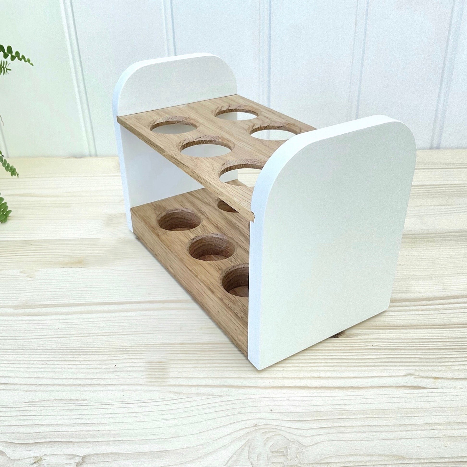 Fresh egg storage rack, oak with white painted ends