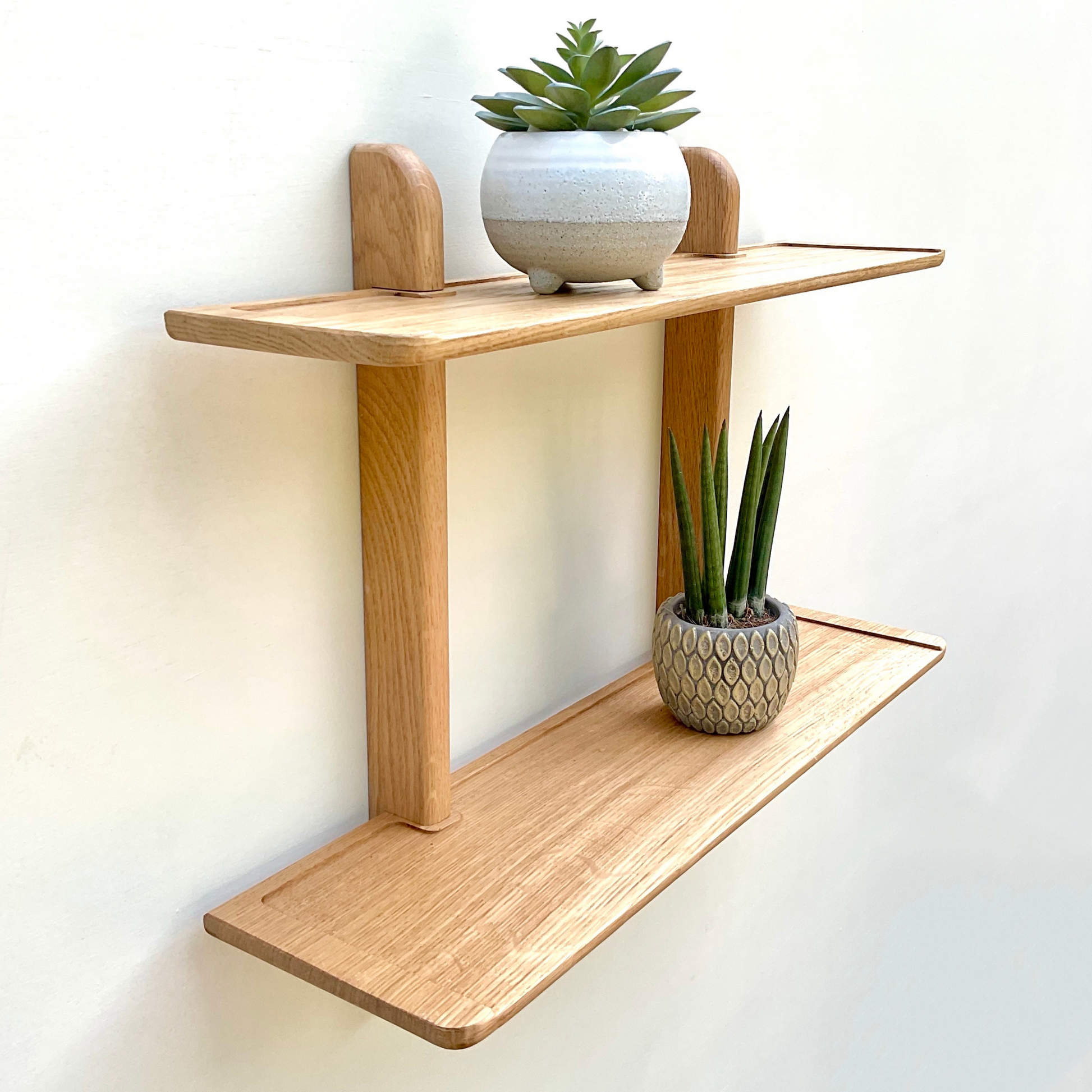 Double oak wall shelf unit