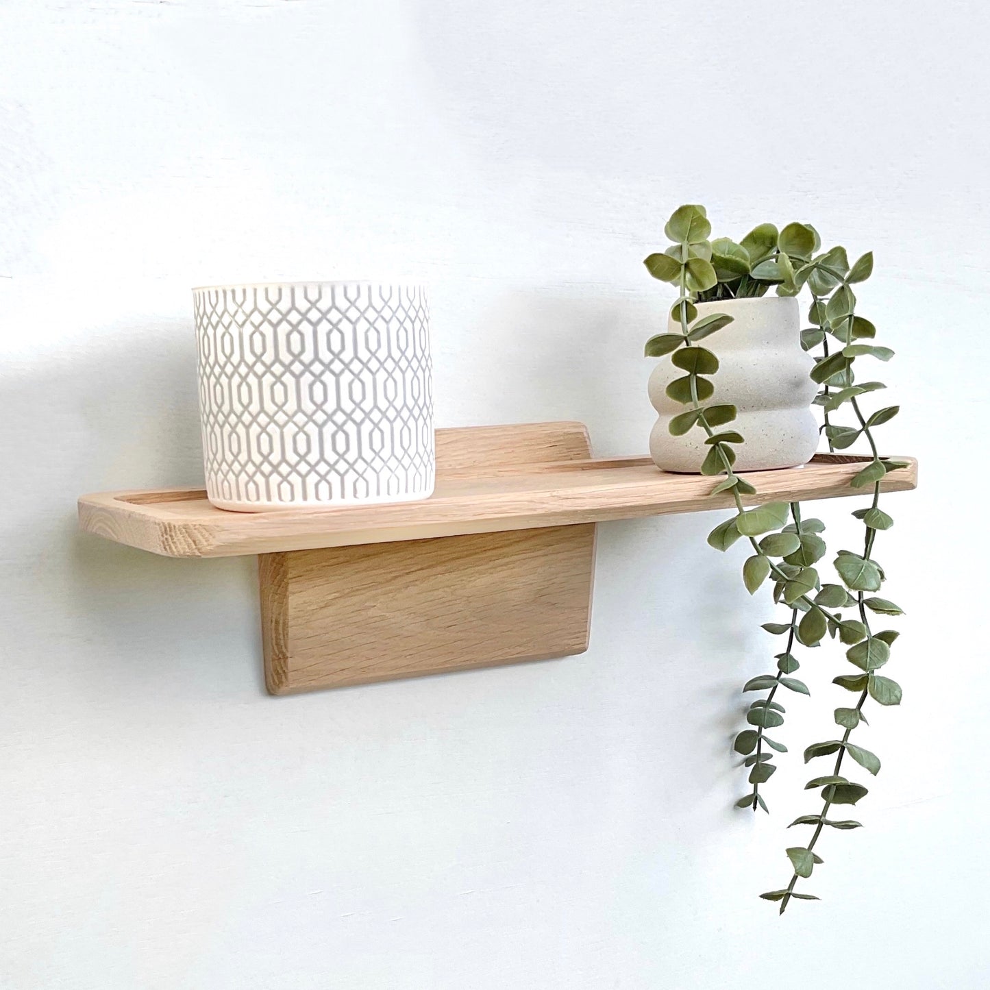 30cm Bathroom shelf, wall mounted in solid oak