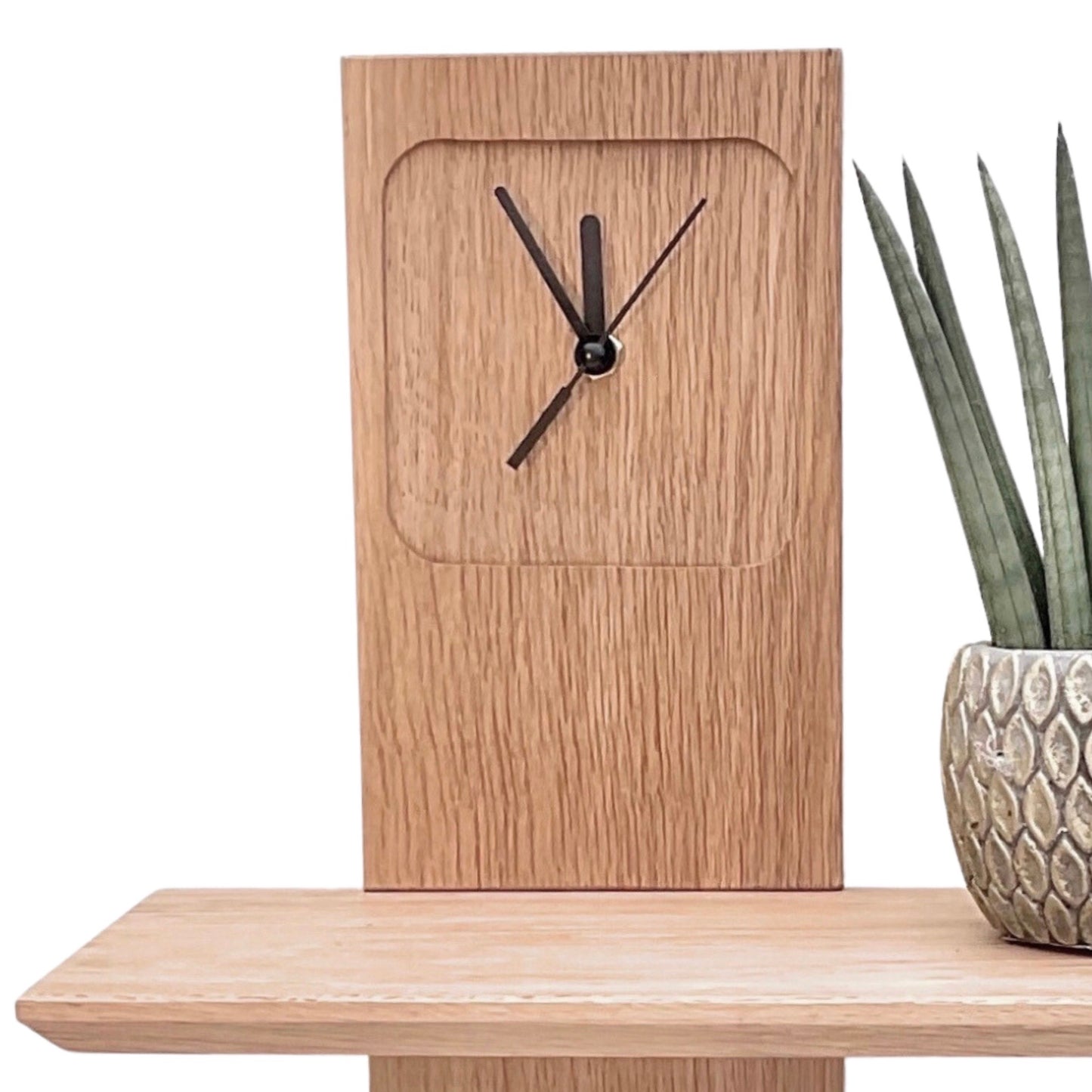 Oak Wall Clock with Double Wall Shelf Combination 