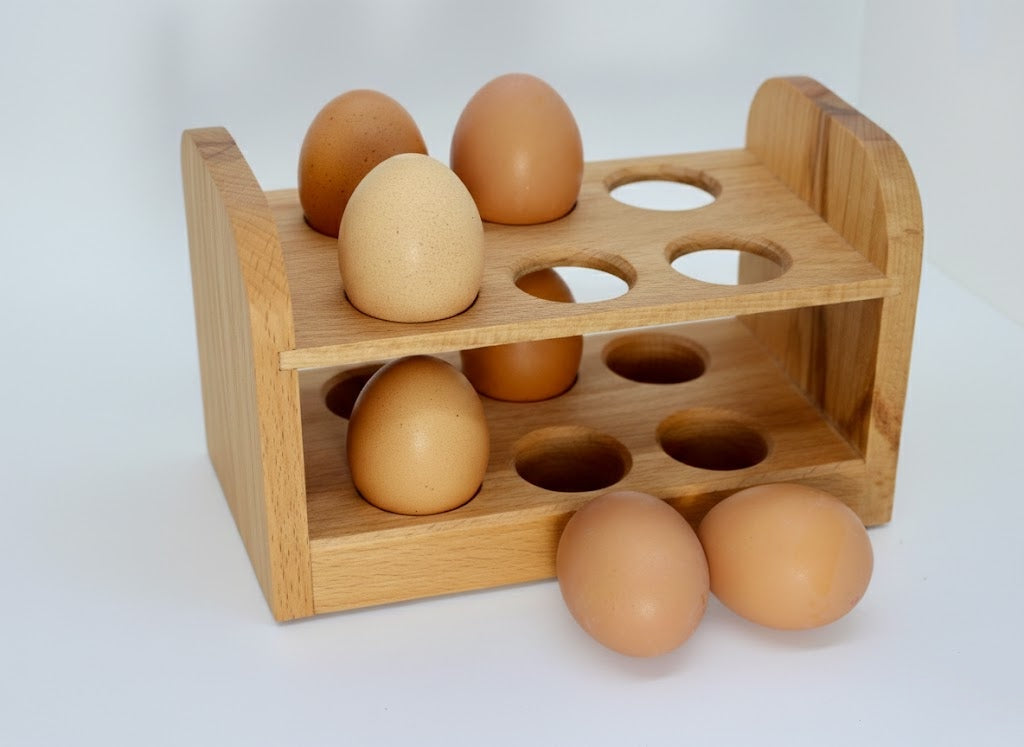 Fresh egg storage rack in beech wood for counter top or shelf
