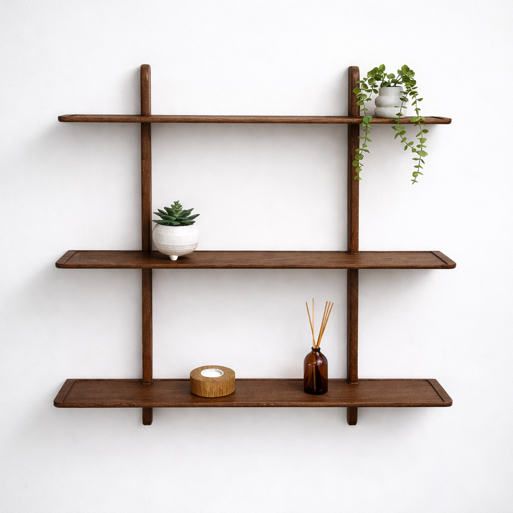 Large Oak Triple Wall Shelf Unit in Walnut 80cm wide