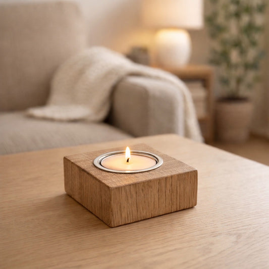 Square premium solid oak tea light holder 