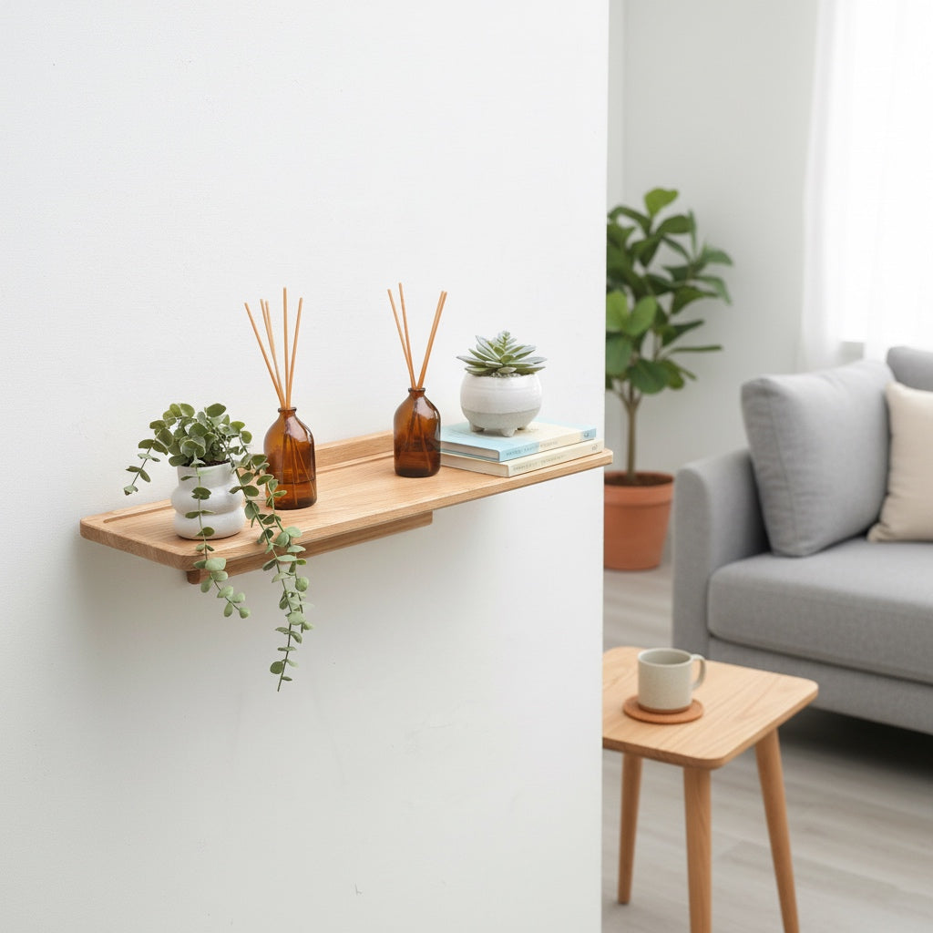 Large Oak Scandinavian Style Wall Shelf