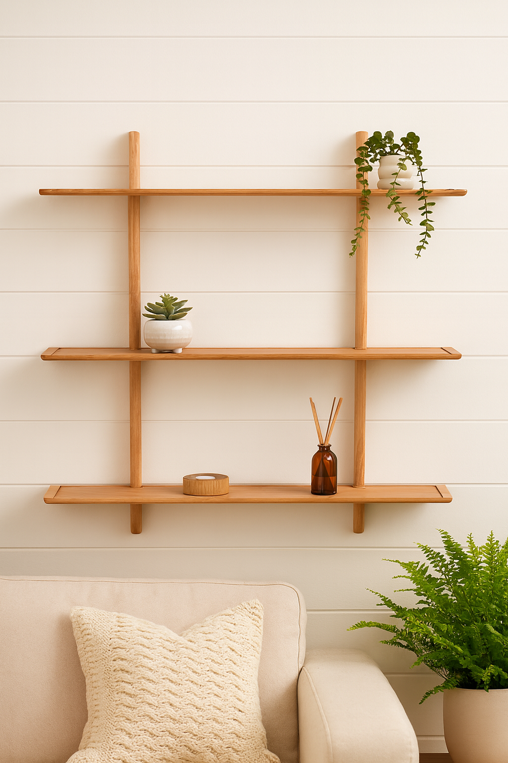 Large Triple Wall Shelf Unit in Oak