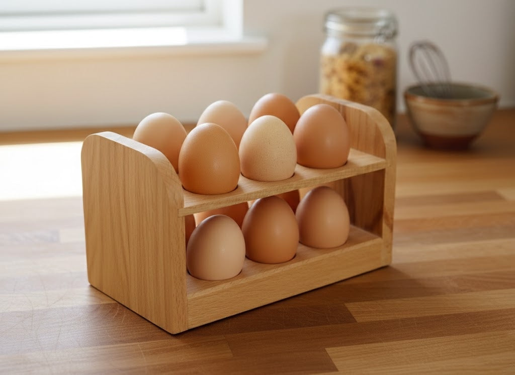 Solid Beech Wood Fresh egg storage rack,  holds twelve fresh eggs
