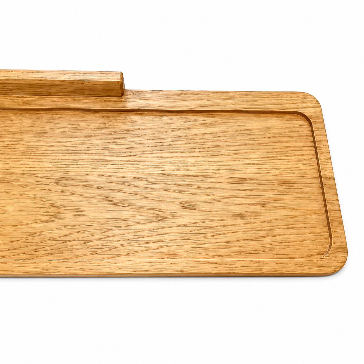 Scandinavian style Oak wall shelf close up detail view 