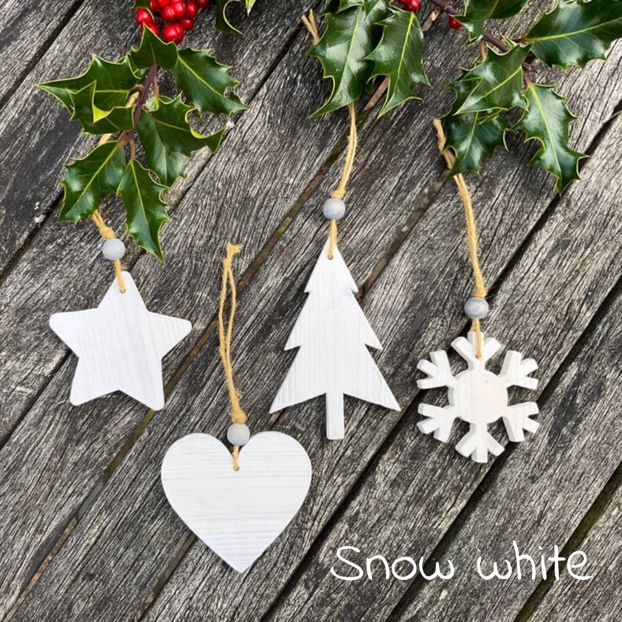 Handmade white wooden Christmas tree decorations