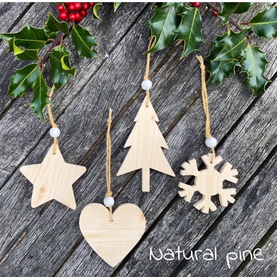 Handmade pine wooden Christmas tree decorations